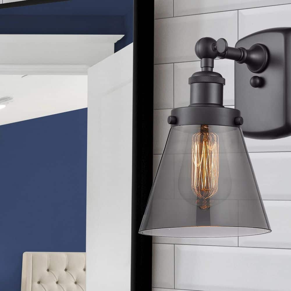 Cone 1-Light Matte Black Wall Sconce with Gray Glass Shade price history on PriceWatchPro