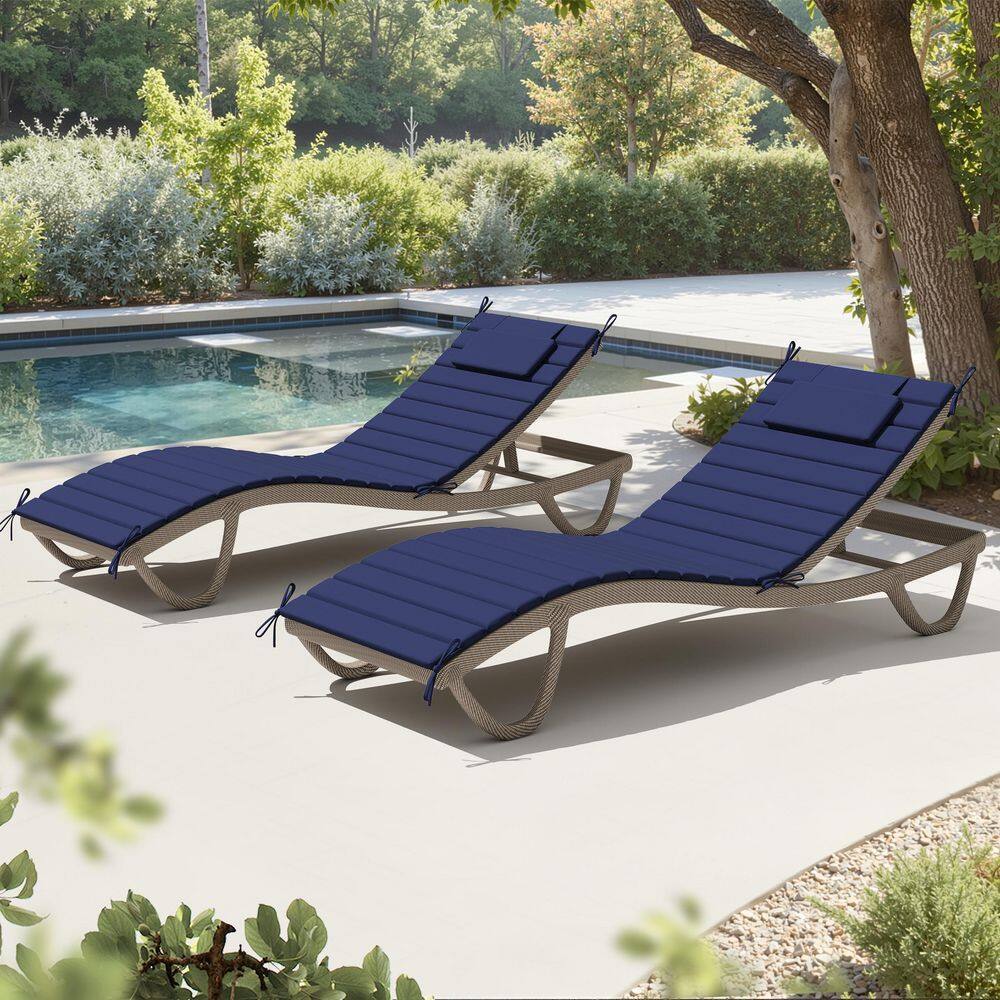 80 in. x 26 in. Outdoor Chaise Lounge Cushions in Navy Blue 2-Piece Non-Slip Patio Seat Cushions with Ties and Pillow price history on PriceWatchPro
