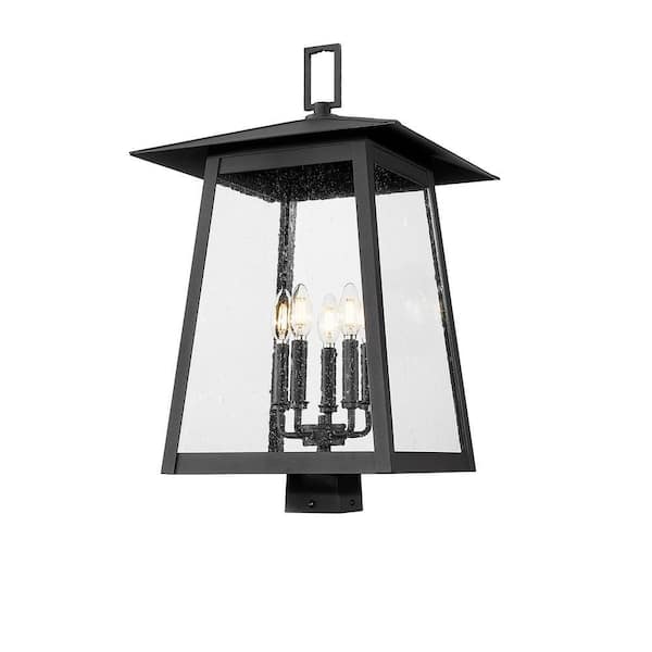 Rainer 5-Light Black Aluminum Hardwired Outdoor Marine Grade Post-Light with no bulbs included