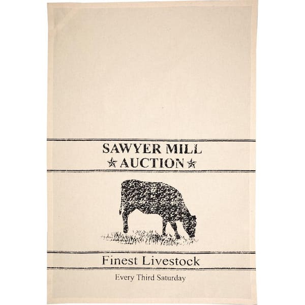 Sawyer Mill Beige Charcoal Cow Cotton Muslin Unbleached Kitchen Tea Towel