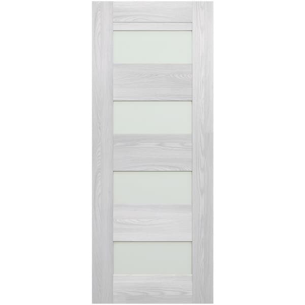 Vona 07-08 32 in. x 84 in. No Bore 4-Lite Frosted Glass Ribeira Ash Composite Wood Interior Door Slab