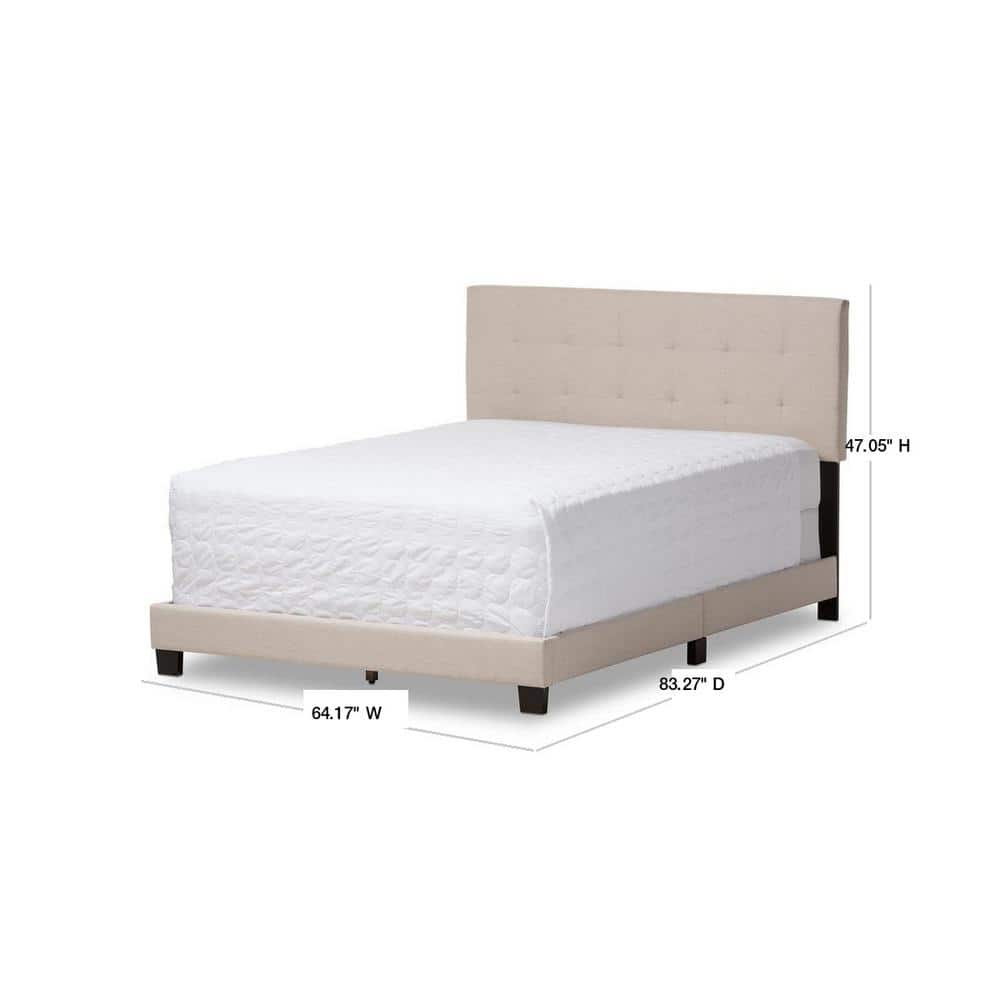 Beige Tufted Upholstered Queen Bed with Wood Frame