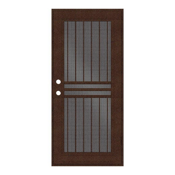 Unique Home Designs 32 in. x 80 in. Plain Bar Copperclad Left-Hand Surface Mount Aluminum Security Door with Black Perforated Screen