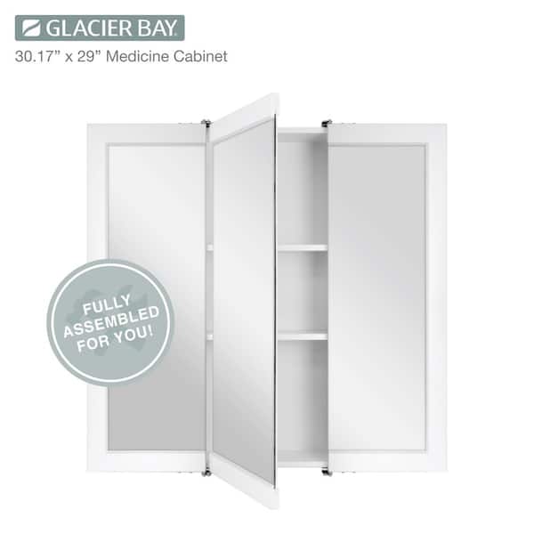 Glacier Bay 30-3/16 in. W x 29 in. H Framed Surface-Mount Tri-View Bathroom Medicine Cabinet with Mirror, White
