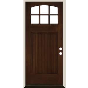36 in. x 80 in. Craftsman 6 Lite V Groove Arch Top Provincial Stain Left-Hand/Inswing Douglas Fir Prehung Front Door