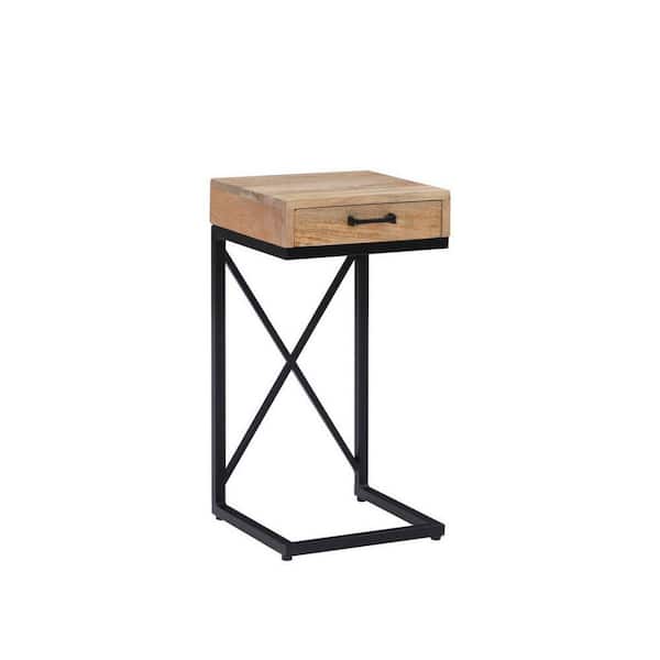 Benjara 12 in. Brown and Black Rectangle Wood End Table with Metal Base