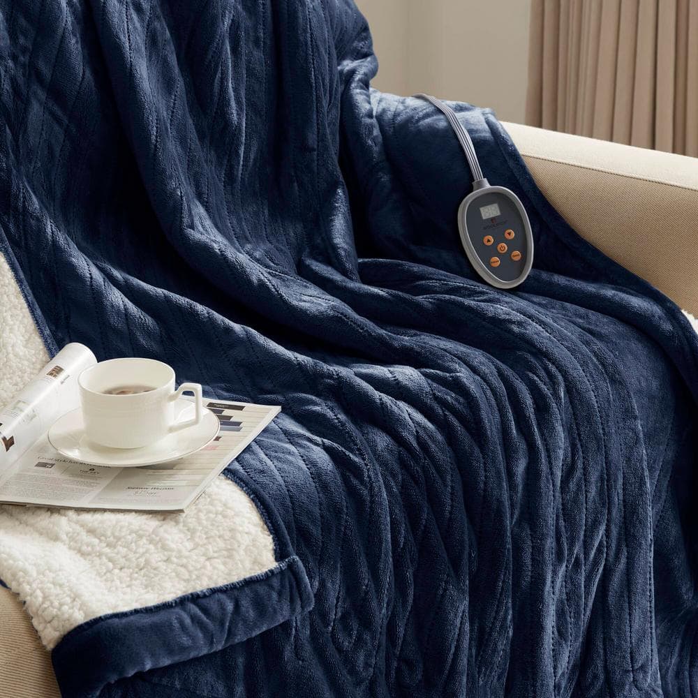 Indigo Queen Heated Plush to Berber Reversible Blanket