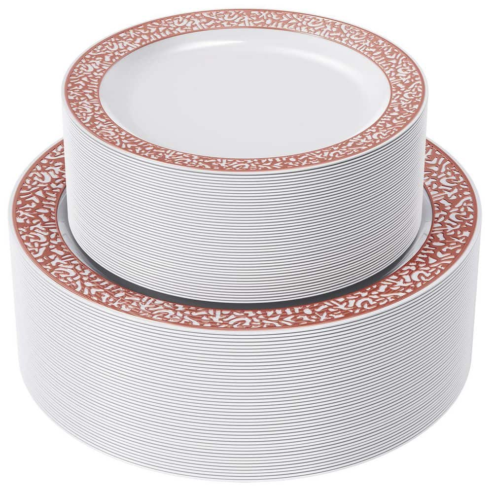 Rose Gold Lace Plastic Plates Set 102 Count Dinner 10.25 in and Salad 7.5 in White price history on PriceWatchPro