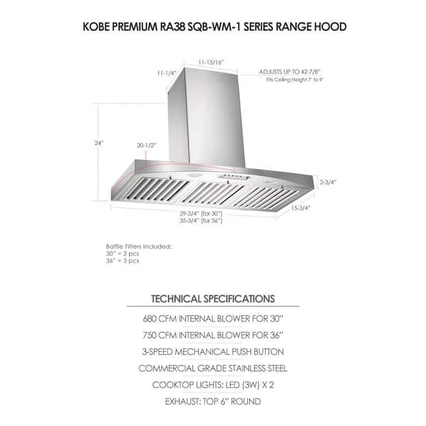 KOBE Range Hoods 36 in. 750 CFM Wall Mount Range Hood in Stainless 