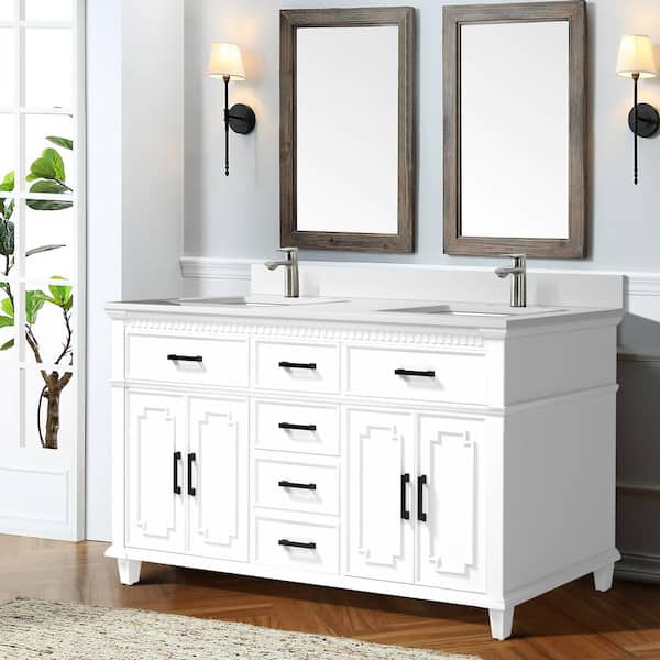 White Vanity Top Double Sinks, 60 In 3 Double Sink Bathroom Vanity With Top