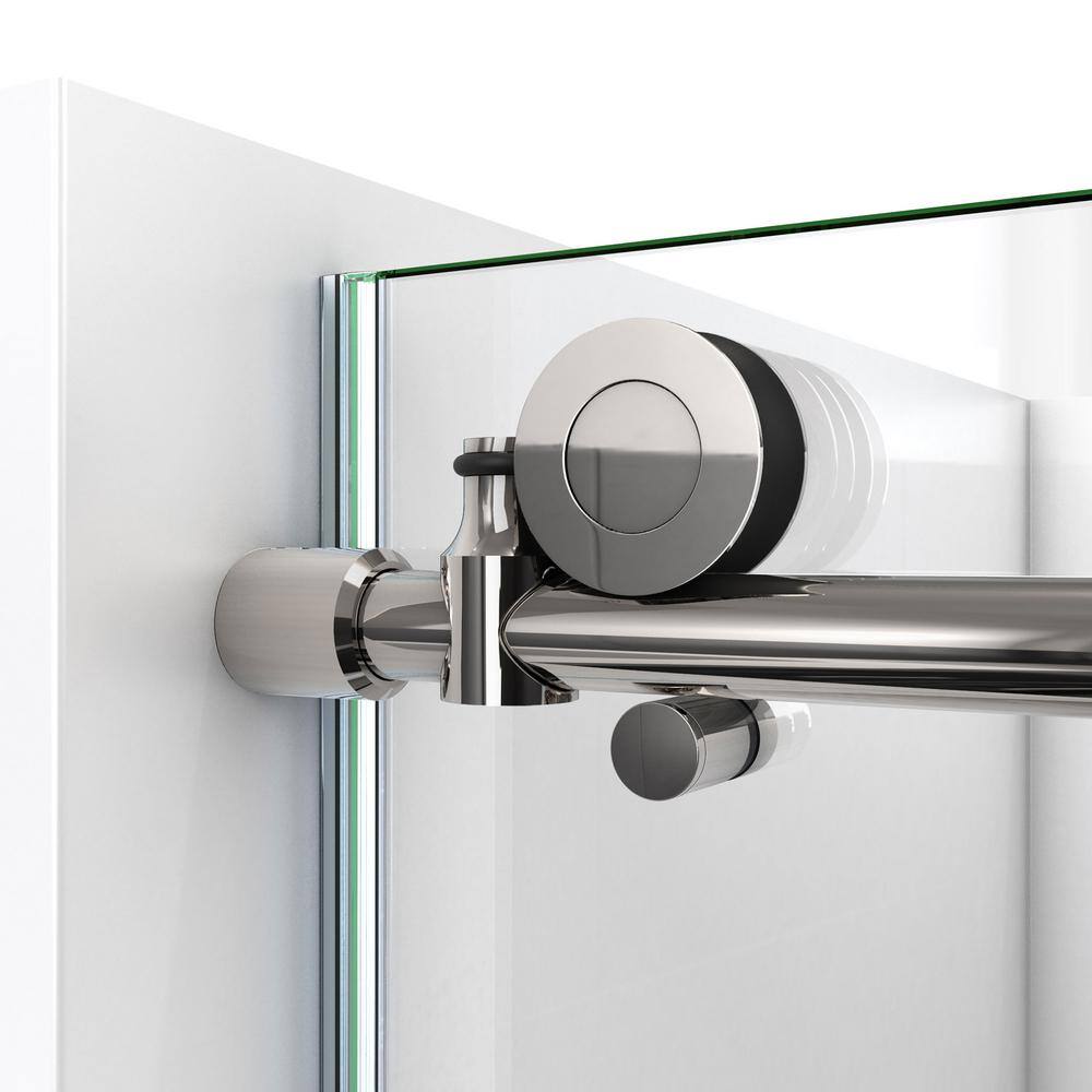 76" Frameless Clear Glass Sliding Shower Enclosure with Polished Stainless Steel Frame