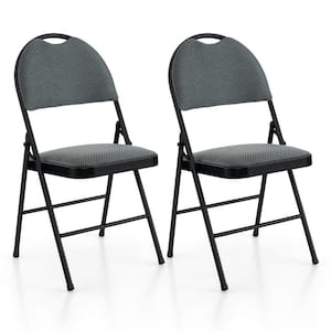 Gray Portable Padded Folding Chairs Office Kitchen Dining Chairs (Set of 2)