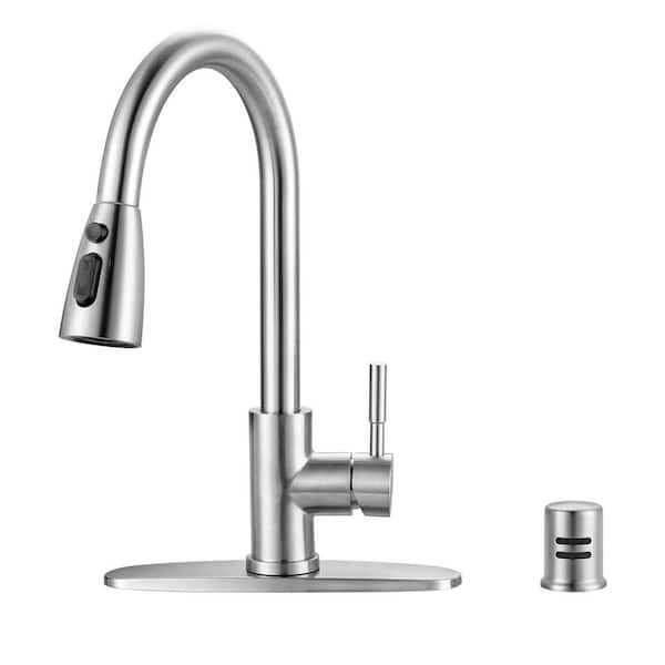 15.6 in. Single Handle Pull Down Sprayer Kitchen Faucet with Dishwasher Air Gap and 360° Swivel in Brushed Nickel