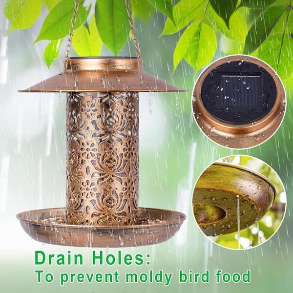 Unbranded - Bronze Metal Water Resistant Solar Bird Feeder with S Hook and Light as Gift Idea for Bird Lover