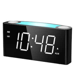 Black with White Digits Large Number Screen Digital Alarm Clock with 7-Color Night Light, Battery Backup, 2-USB Charger