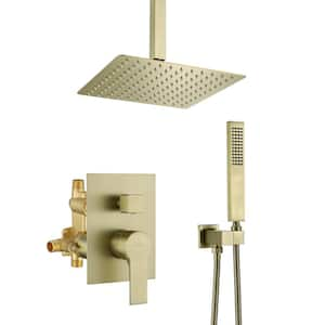 10 in. Ceiling Mount Single Handle 1-Spray Shower Faucet 2.5 GPM with 360° Swivel in. Brushed Gold