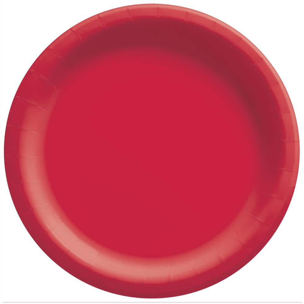 UPC 192937215425 product image for Amscan 6.75 in. x 6.75 in Apple Red Round Paper Plates (200-Count) | upcitemdb.com