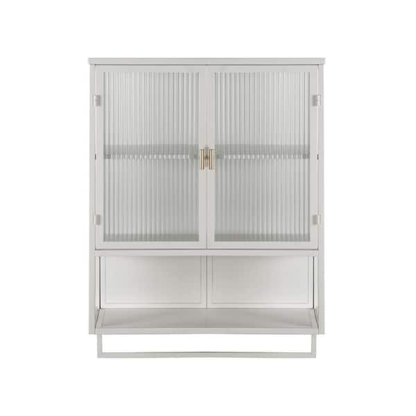 Hooseng 9.06 in. W x 30.71 in. H Rectangular White Surface Mount Medicine Cabinet without Mirror with Towel Rack
