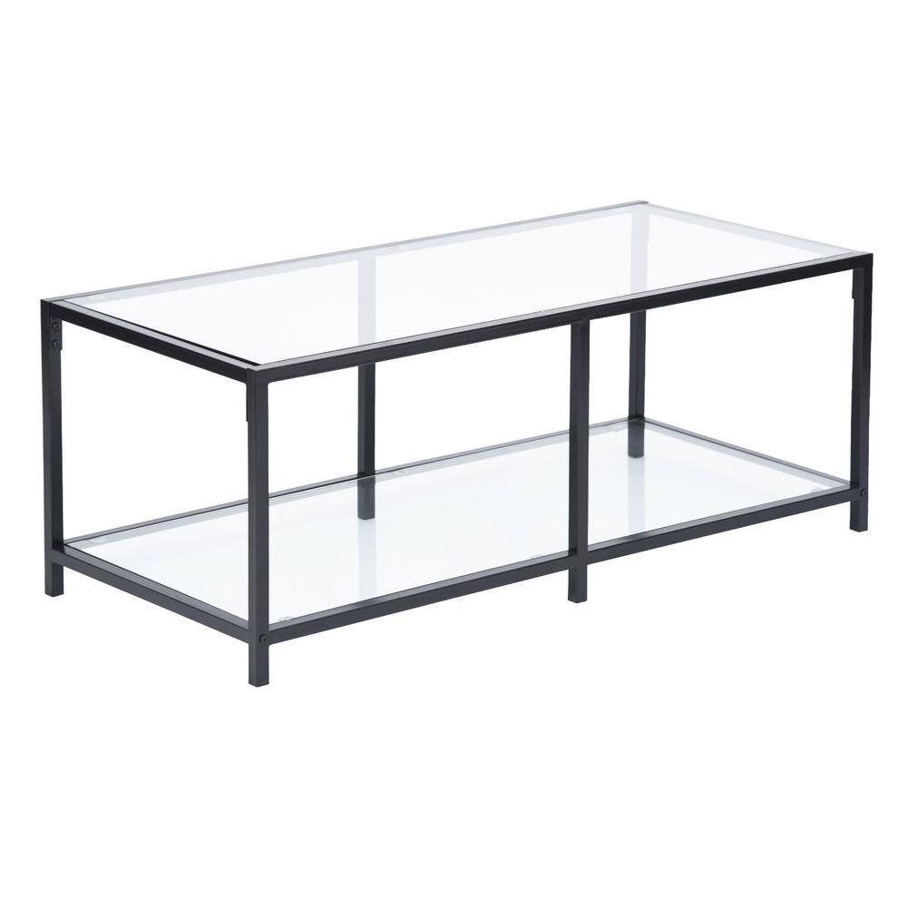 Homy Casa Justin 43.3 in. Clear Rectangle Glass Coffee Table JUSTIN B
