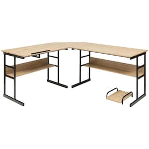 50.5 in. L-Shaped Natural Wood Computer Desk Drafting Table Workstation w/Tiltable Tabletop