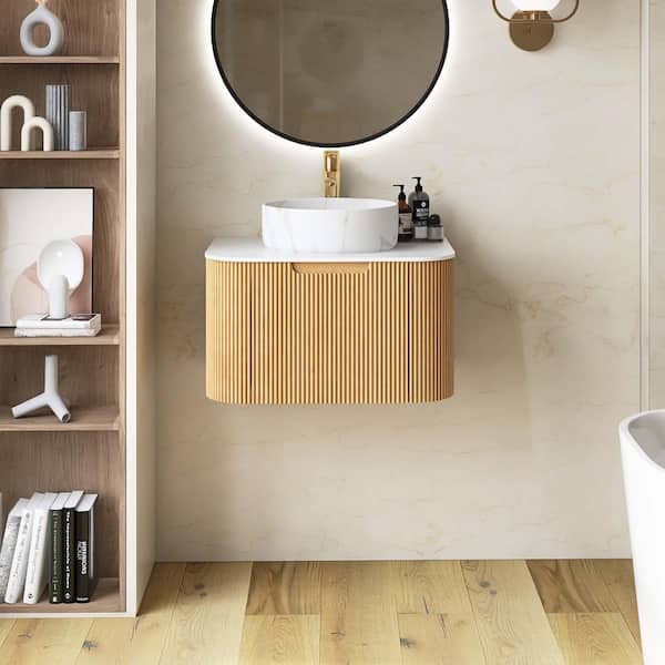 Yingze 30 in. Wall Mounted Single Sink Natural Bath Vanity with