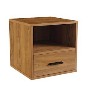 15.75 in. Brown Stackable Modular Cube Accent Table Storage End Table with Drawer