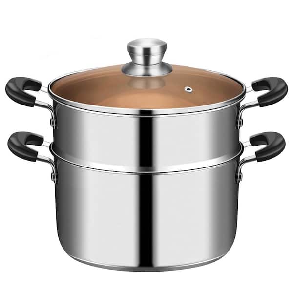 2.1 qt Stainless Steel Induction Steamer Pot Silver with Steamer Basket Capsule Bottom Kitchen Cookware