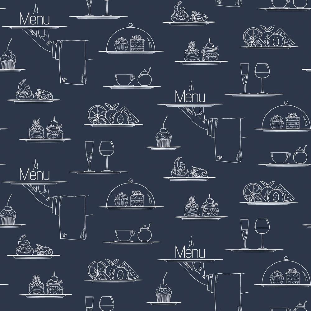 Chalkboard Menu Navy/White Matte Finish Vinyl on Non-Woven Non-Pasted Wallp