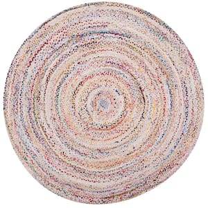 Braided Ivory/Multi Doormat 3 ft. x 3 ft. Round Border Area Rug