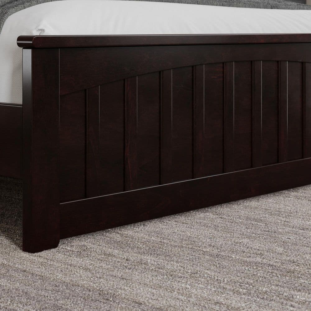 Espresso Full Wood Platform Bed with Slatted Headboard and Footboard