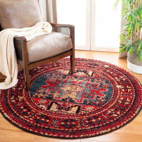 Vintage Hamadan Red/Multi Doormat 3 ft. x 3 ft. Medallion Border Round Area Rug