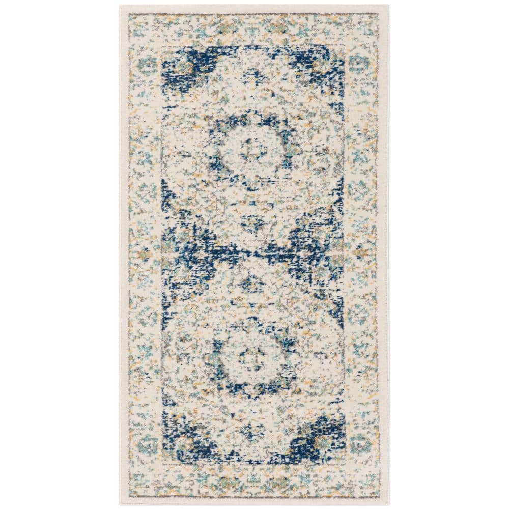 Ivory and Blue Rectangular Synthetic Easy Care Accent Rug
