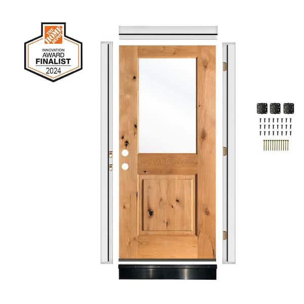 DIY RTA Kit 32in.x80in. Right-Hand/Inswing Half Lite Clear Glass Clear Stain Knotty Wood Ready To Assemble Front Door