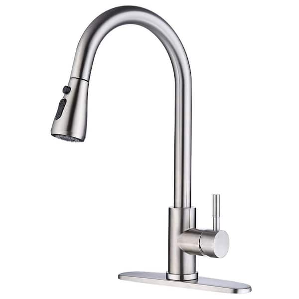 Brushed Nickel 14 in. H Pull Down Sprayer Kitchen Faucet with Advanced Spray High Arc Single Handle Kitchen Sink Faucet