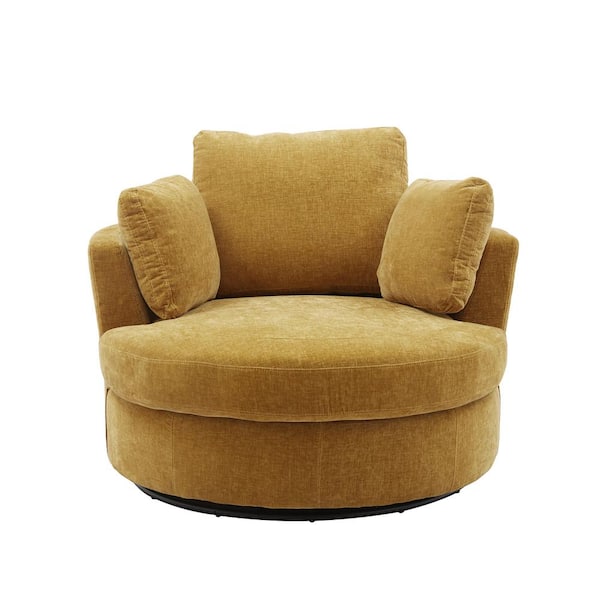 Unbranded 42.2 in.W Mustard Swivel Accent Barrel Chair and Half Swivel Sofa With 3 Pillows For Bedroom Living Room