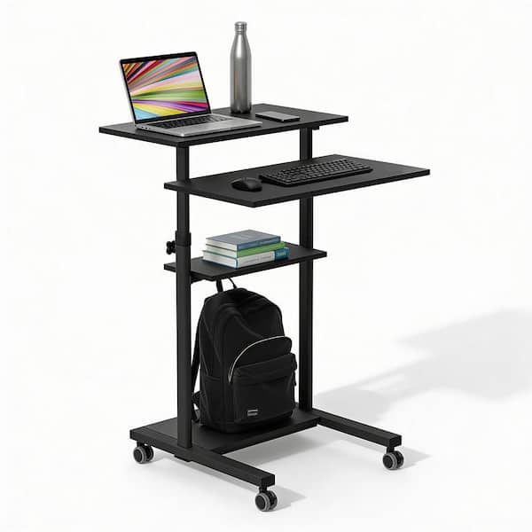 Height Adjustable Rolling Stand-Up Desk Laptop and Computer Workstation in Black
