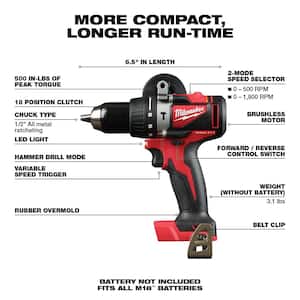 M18 18V Lithium-Ion Brushless Cordless 1/2 in. Compact Hammer Drill Tool Only