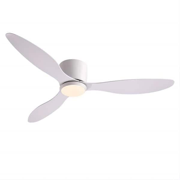 WDETR 52 in. Smart Indoor White Low Profile 3-Blades Ceiling Fans with Lights with Remote Included