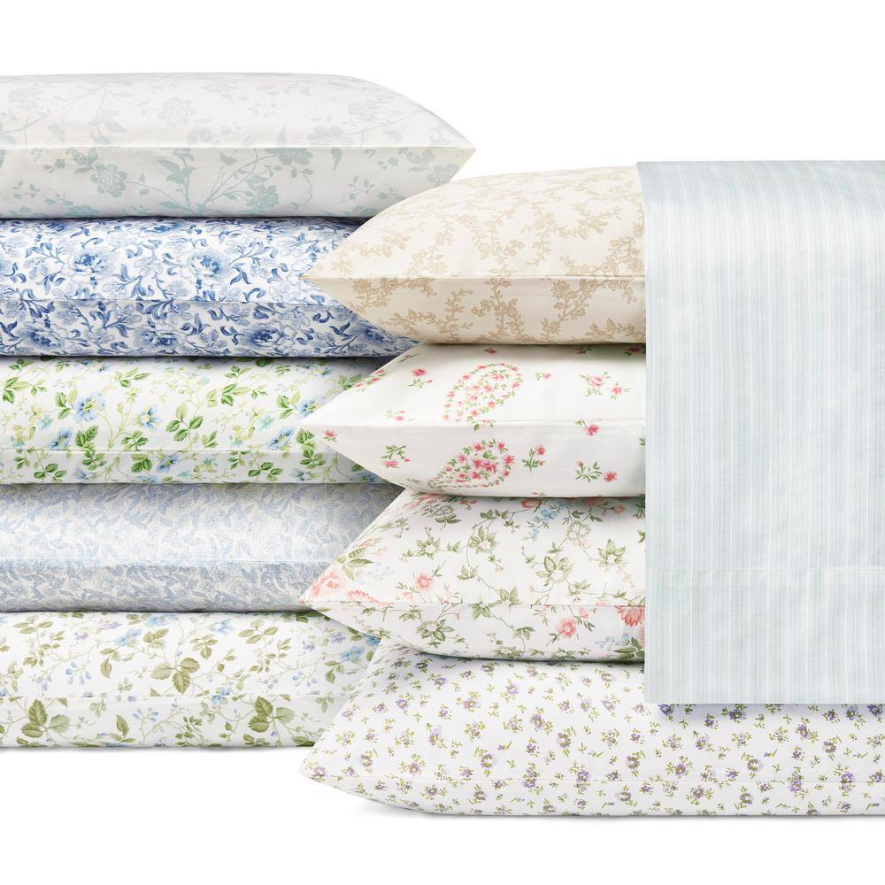 King Blue Floral Cotton Sateen Sheet Set