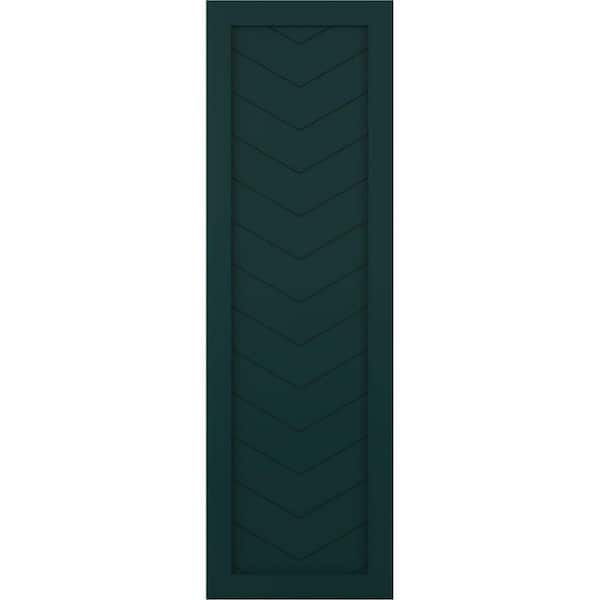 Ekena Millwork 18 in. x 35 in. True Fit PVC Single Panel Chevron Modern Style Fixed Mount Board and Batten Shutters Pair, Thermal Green