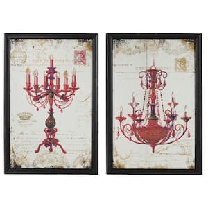18 in. x 28 in. Large Metallic Red Candelabra and Chandelier Wall Art on Iron Panels (Set of 2)