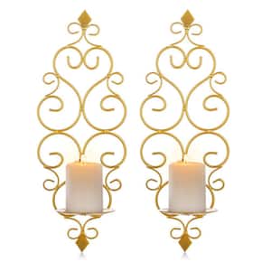 Gold Metal Wall Candle Sconce Holder Set of 2