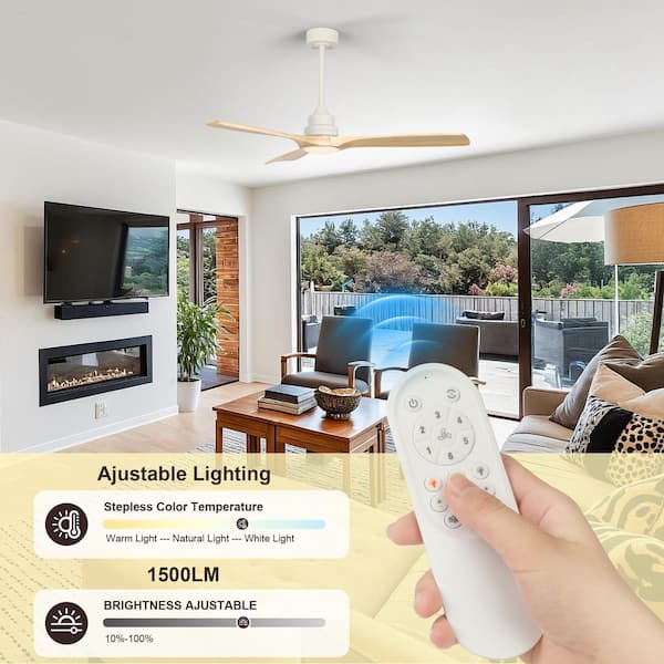 52 in. Modern Indoor Integrated LED Wood Color Flush Mount Ceiling Fan with Light Kit and Remote, for Living Room