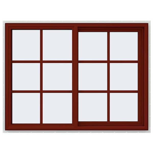 JELD-WEN 47.5 in. x 35.5 in. V-4500 Series Red Painted Vinyl Right-Handed Sliding Window with Colonial Grids/Grilles