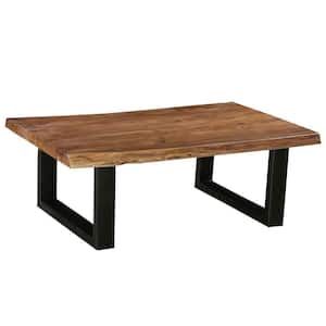 29 in. Brown and Black Rectangle Acacia Wood Farmhouse Coffee Table with Live Edges and Metal Sled Base