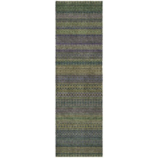 Dream Shag Premium Machine Washable Abstract ADS527 Olive 2 ft. x 7 ft. Runner Rug