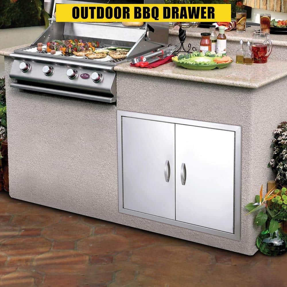 26" x 24" Silver Stainless Steel Double Outdoor Kitchen Door