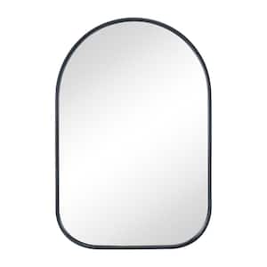 FH 20 in. W x 30 in. H Small Arched Framed Wall Mounted Bathroom Vanity Mirror in Matt Black