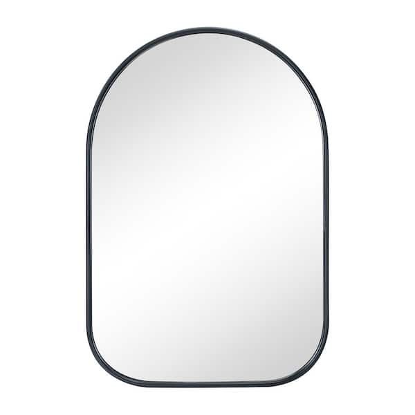 TEHOME FH 20 in. W x 30 in. H Small Arched Framed Wall Mounted Bathroom Vanity Mirror in Matt Black