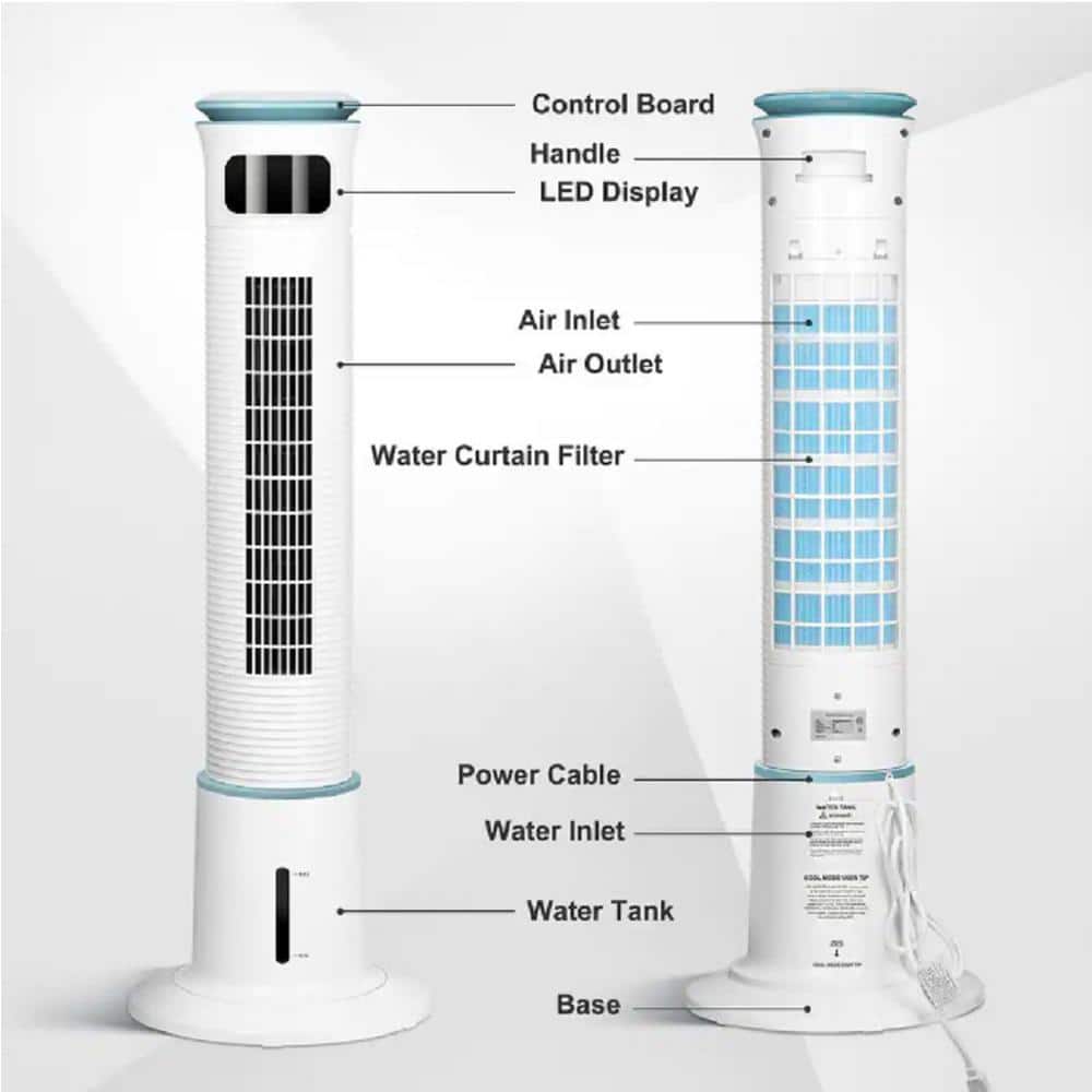 White 43" Bladeless Oscillating Misting Tower Fan with Remote